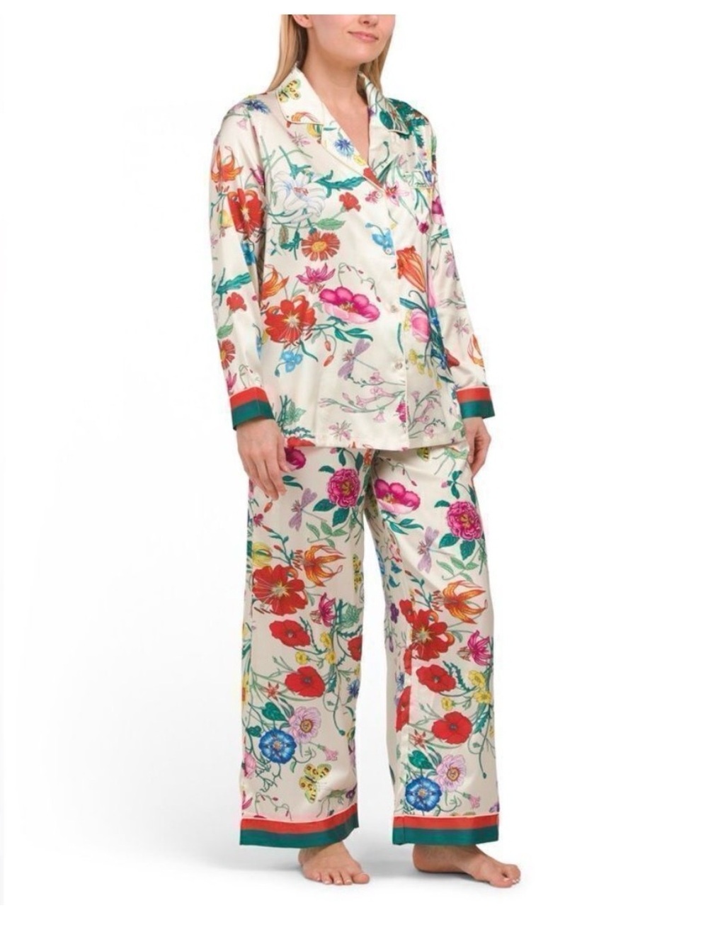 Dalia Cream Floral Pajama Set with Multicolor Blooms